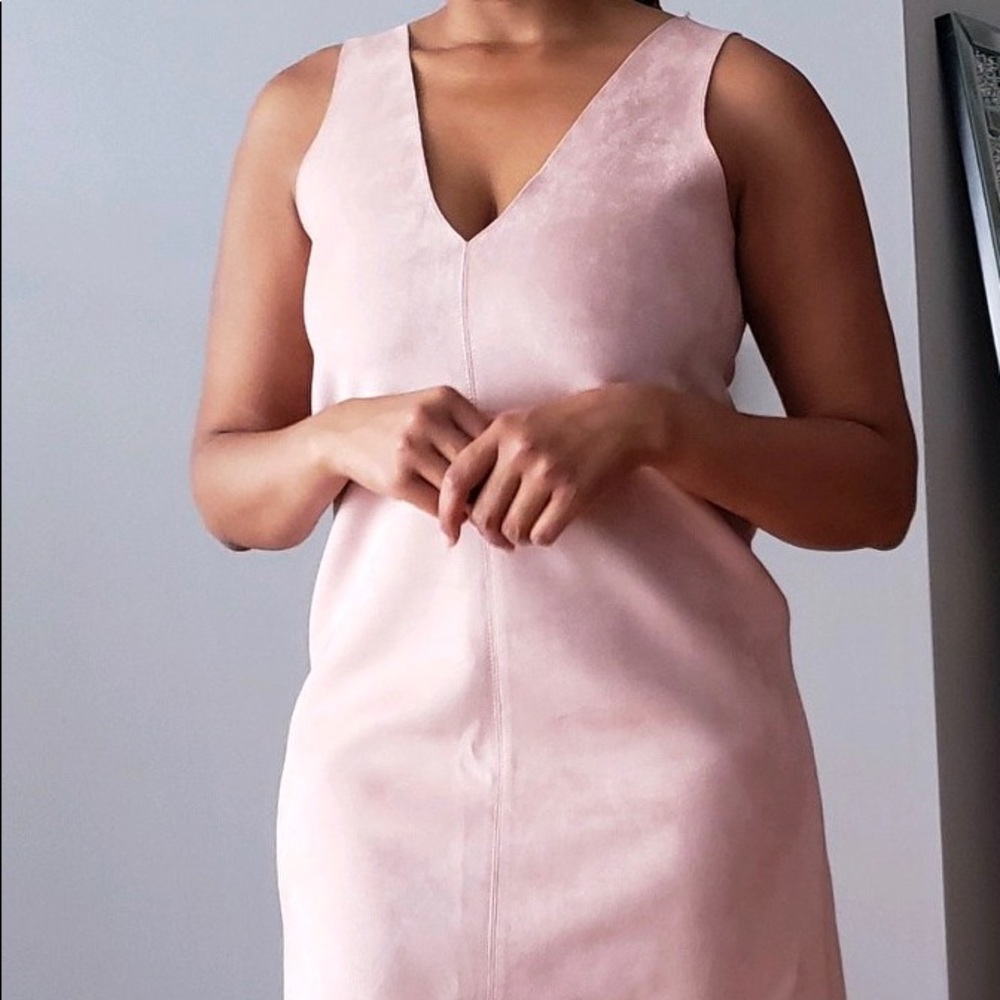 Blush pink faux suede shift dress